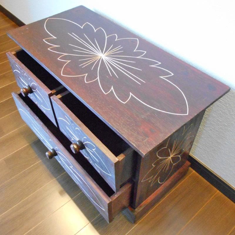 980円 値下げ品‼︎ 花柄模様 チェスト アジアン家具 バリ家具 完成品家具