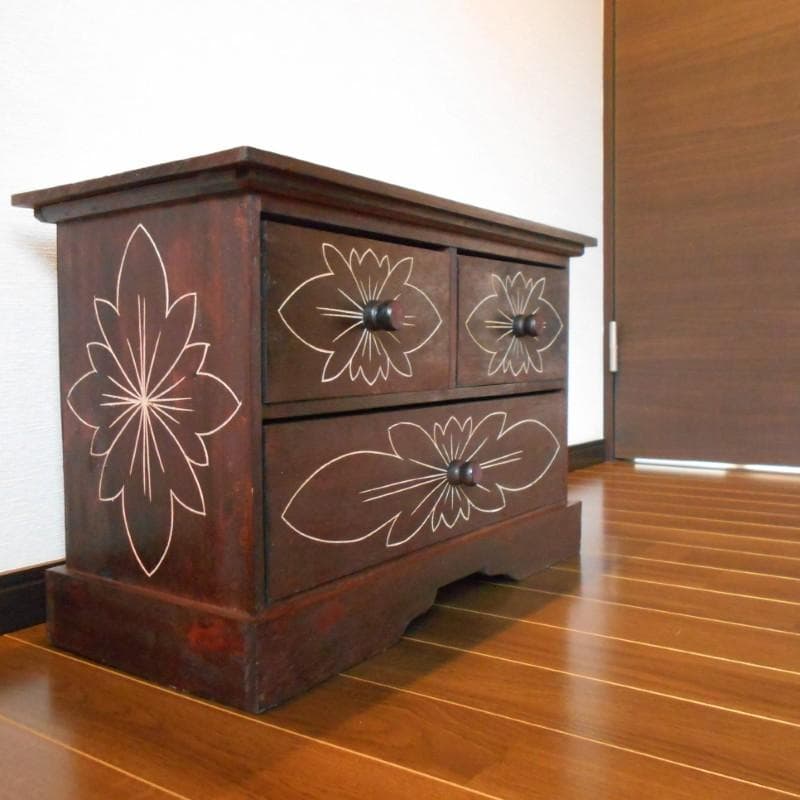 980円 値下げ品‼︎ 花柄模様 チェスト アジアン家具 バリ家具 完成品家具