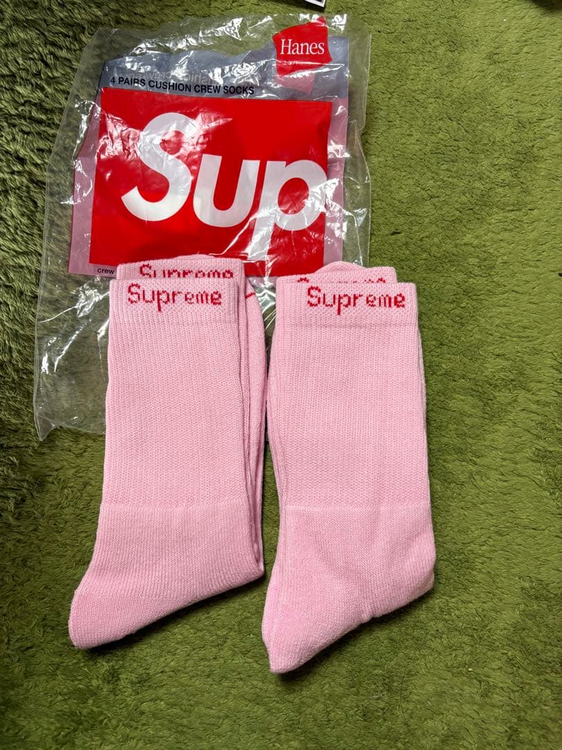 ちゃん　supreme hanes 靴下　ピンク 2足組