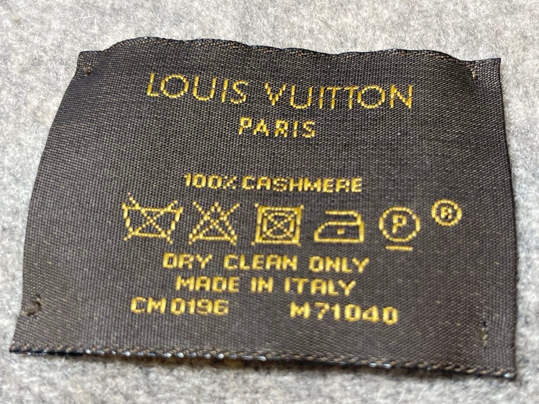 【正規品】LOUIS VUITTON ロゴ入りマフラー ブラックグレー　カシミヤ