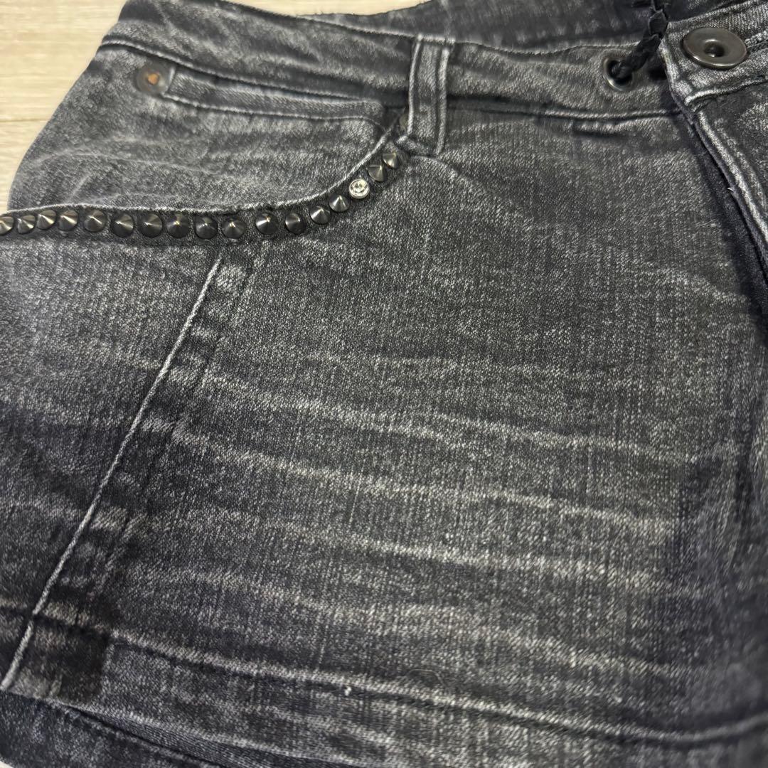 希少kmrii ケムリスタッズ装飾 ブラックデニムショートパンツ　ストーン付き