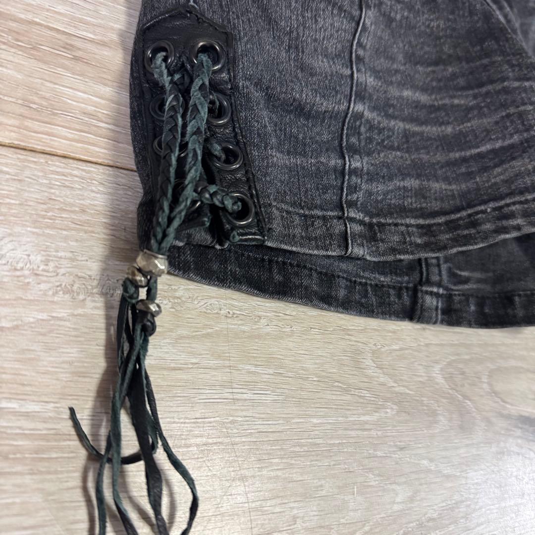 希少kmrii ケムリスタッズ装飾 ブラックデニムショートパンツ　ストーン付き