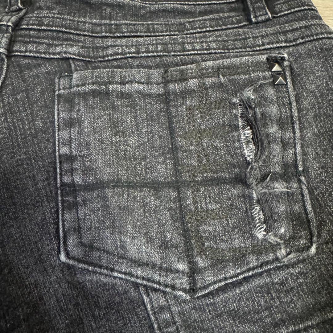 希少kmrii ケムリスタッズ装飾 ブラックデニムショートパンツ　ストーン付き