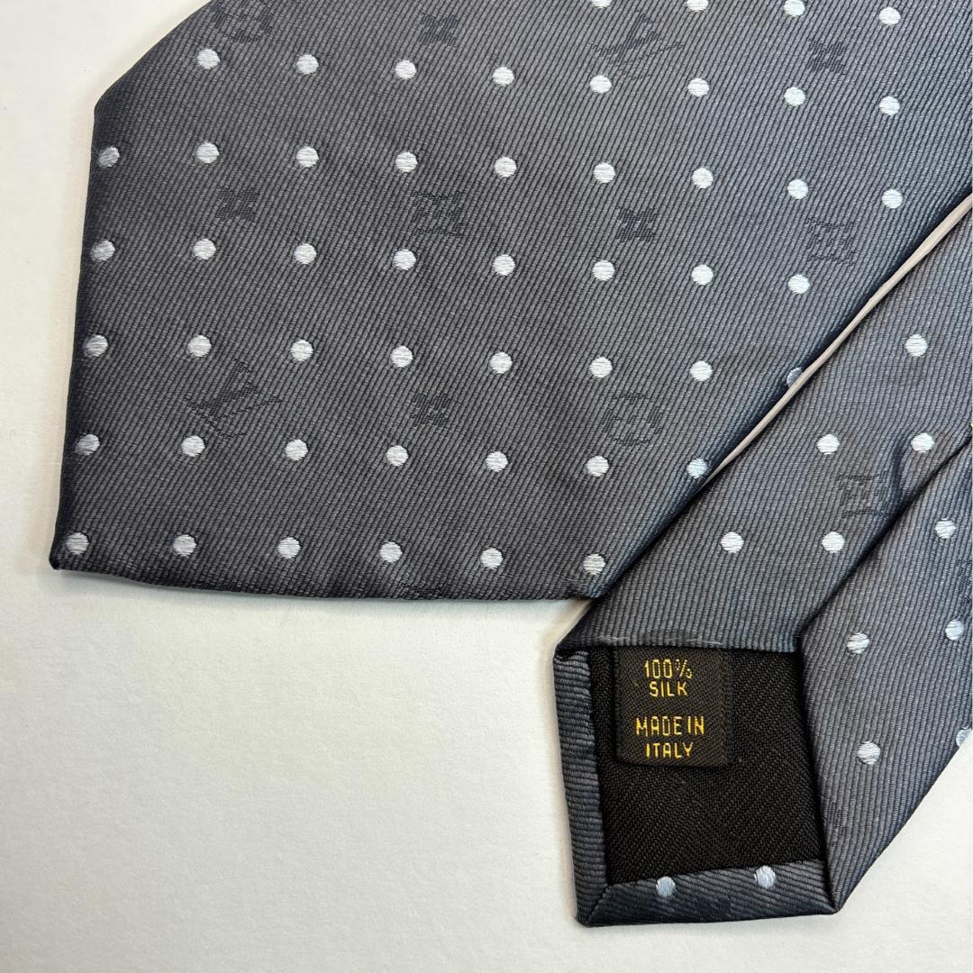 LOUIS VUITTON シルクネクタイ モノグラム ドット柄 グレー