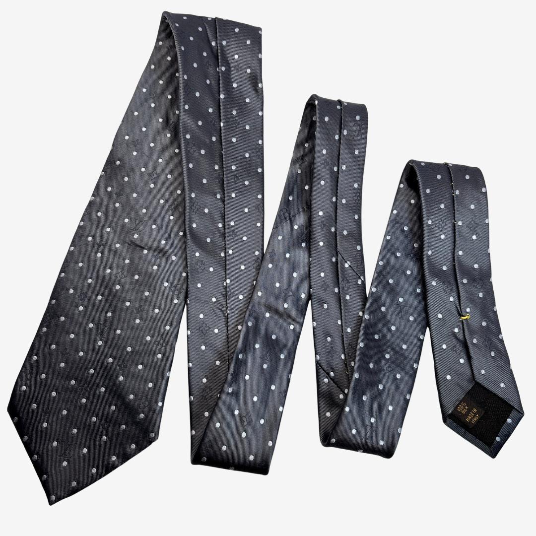 LOUIS VUITTON シルクネクタイ モノグラム ドット柄 グレー