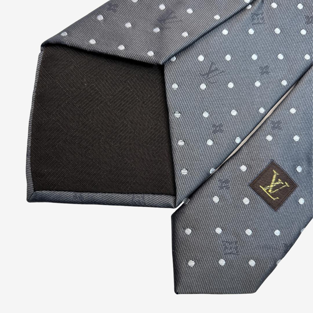 LOUIS VUITTON シルクネクタイ モノグラム ドット柄 グレー