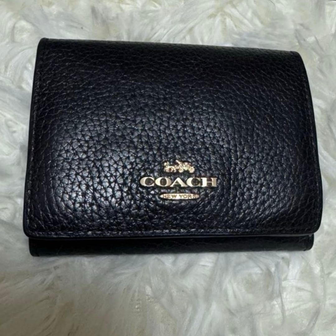 coach コーチ　三つ折り財布　オリガミ　レザー　ブラック
