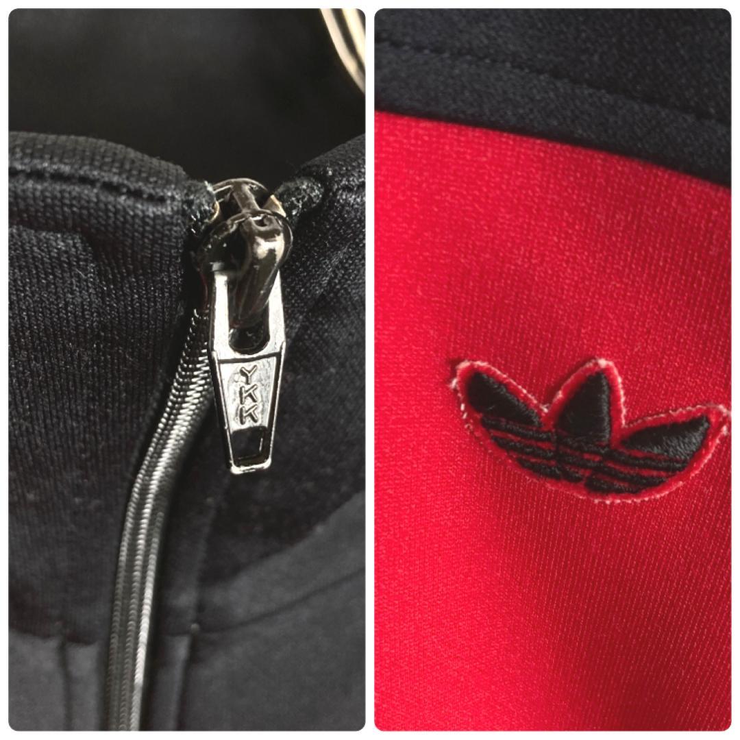 80s古着アディダス 西ドイツ デサント製トラックジャケット ジャージ 赤黒色