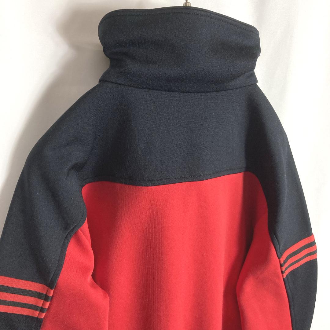80s古着アディダス 西ドイツ デサント製トラックジャケット ジャージ 赤黒色