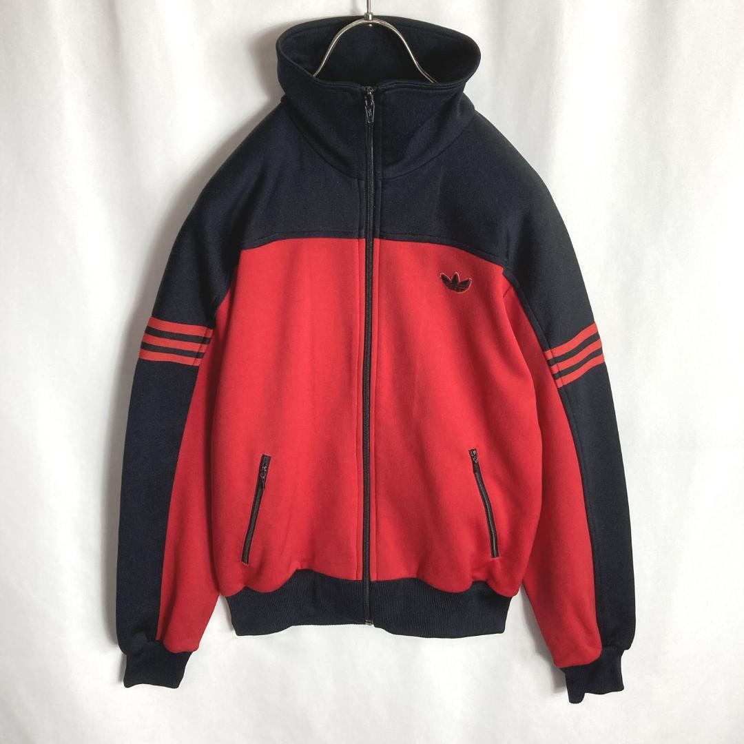 80s古着アディダス 西ドイツ デサント製トラックジャケット ジャージ 赤黒色