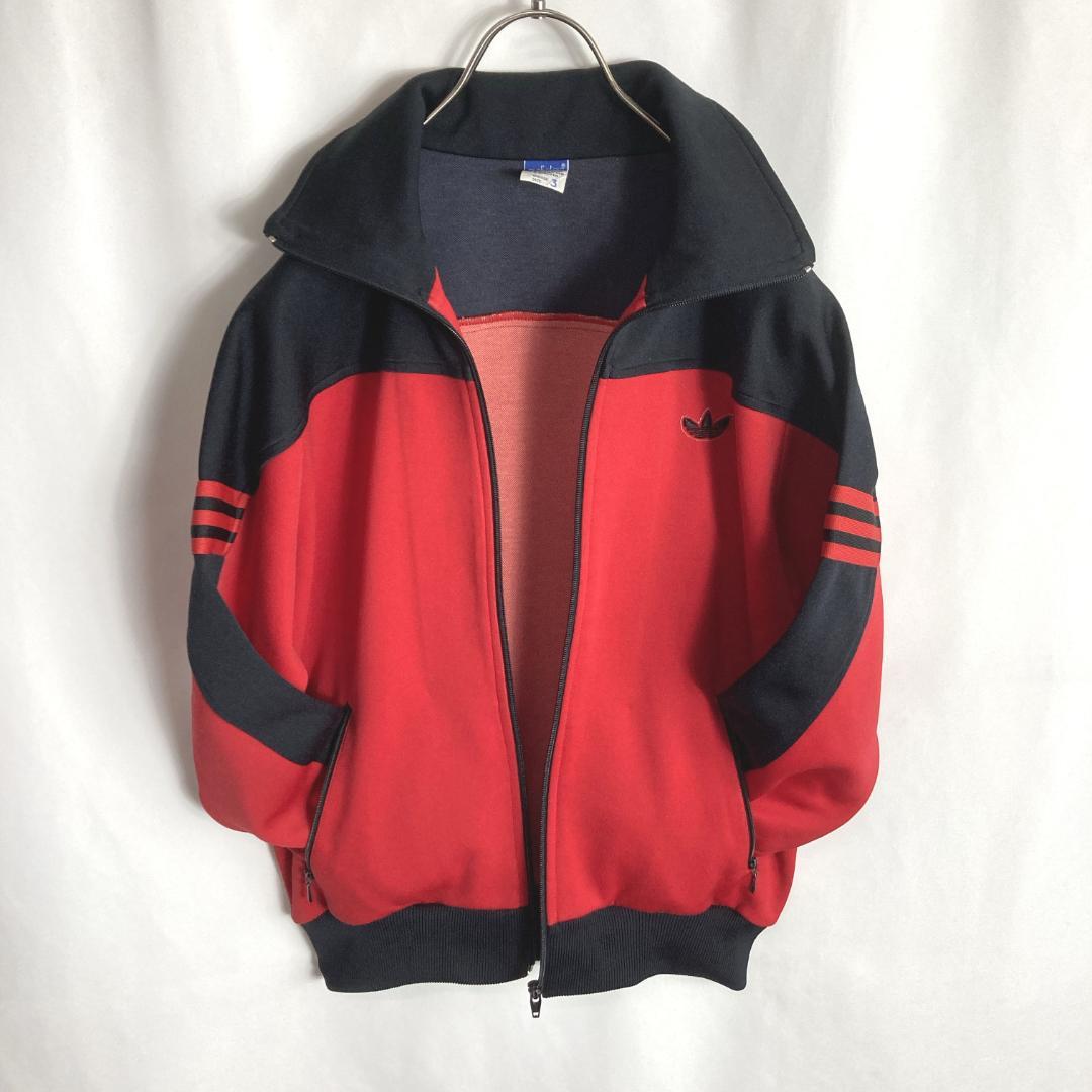 80s古着アディダス 西ドイツ デサント製トラックジャケット ジャージ 赤黒色