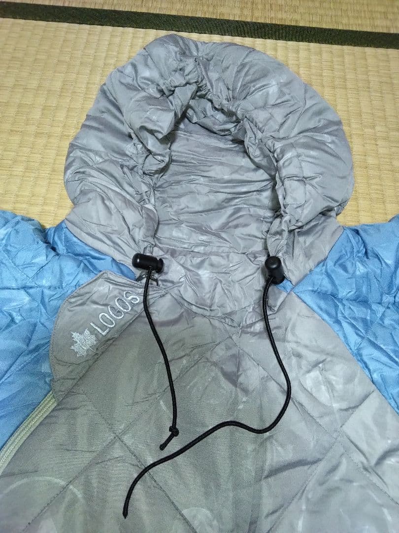 LOGOS フード付きシュラフ グレー/ブルー