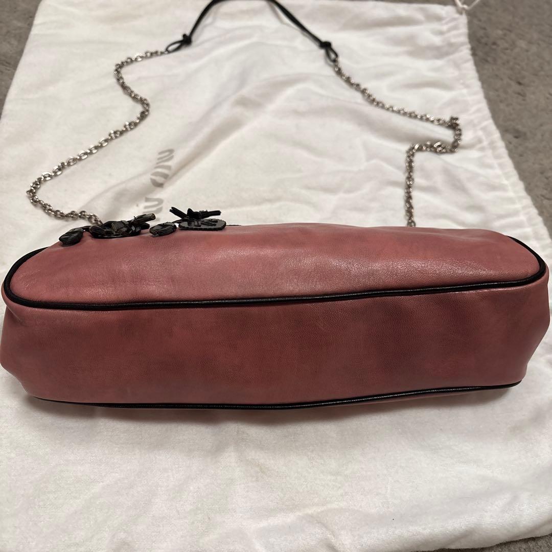 PRADAプラダ　ビンテージお洒落チェーンショルダーバッグ　革ピンク系美品