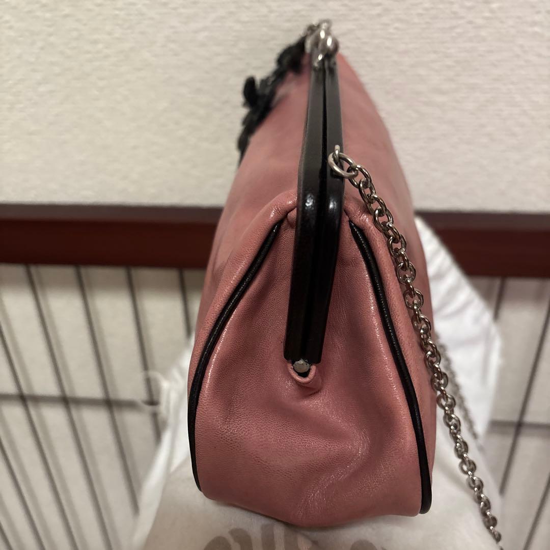 PRADAプラダ　ビンテージお洒落チェーンショルダーバッグ　革ピンク系美品