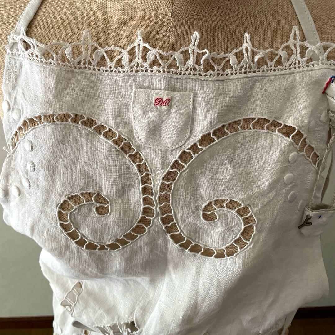 フランスアンティーク　リネン　エプロン