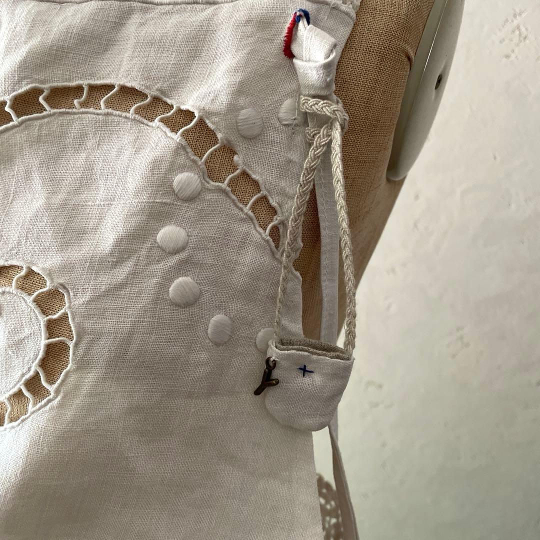 フランスアンティーク　リネン　エプロン