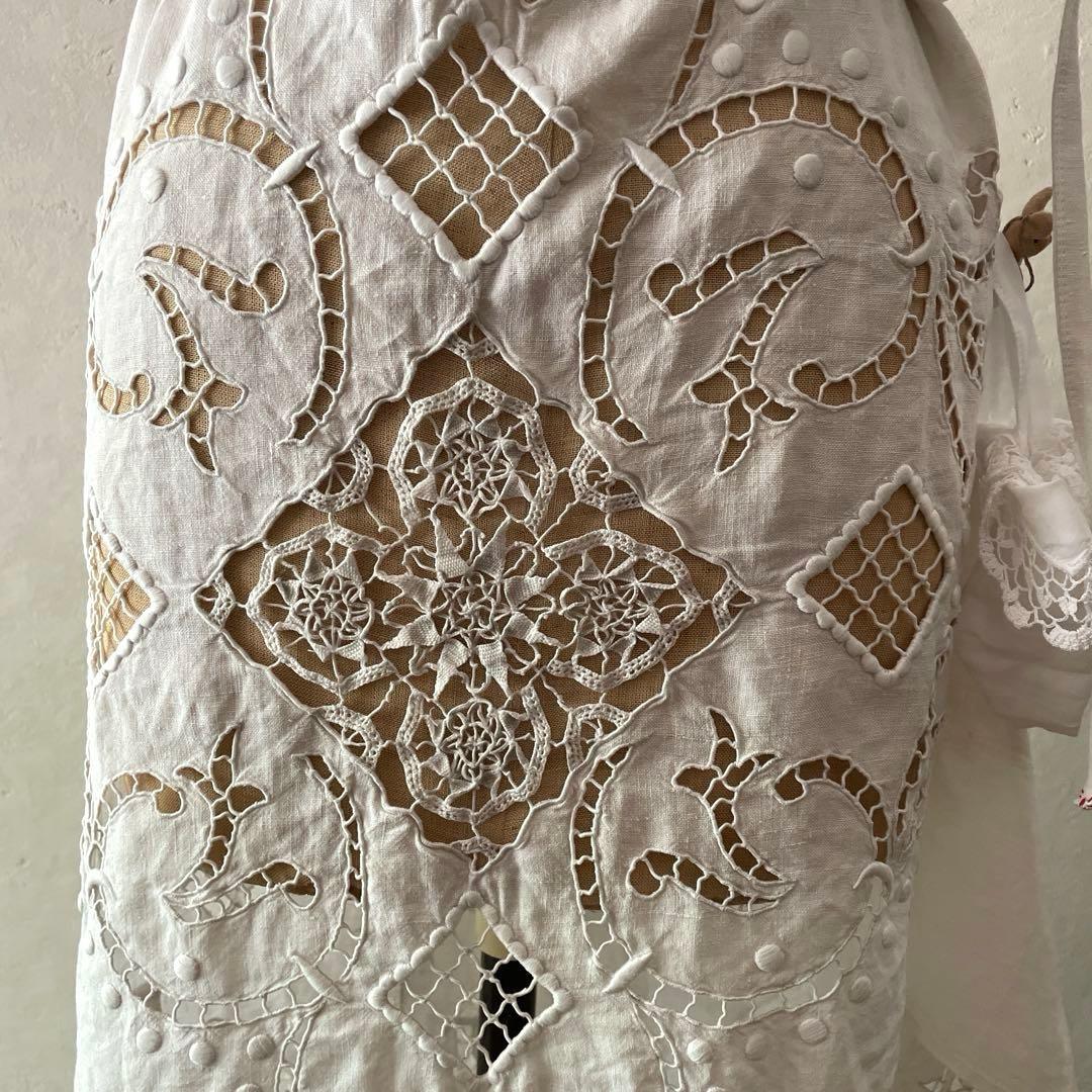 フランスアンティーク　リネン　エプロン