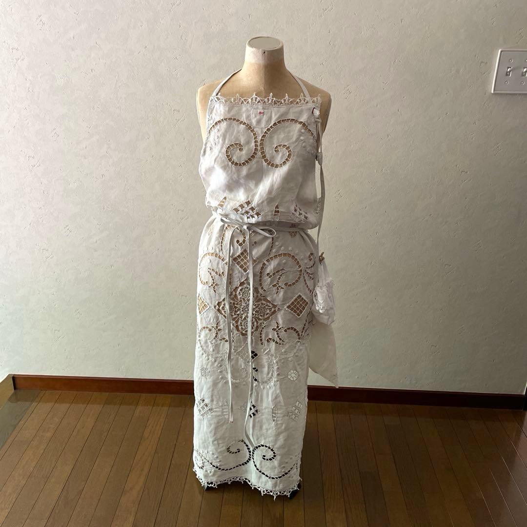 フランスアンティーク　リネン　エプロン