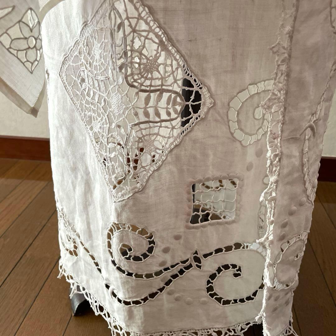 フランスアンティーク　リネン　エプロン