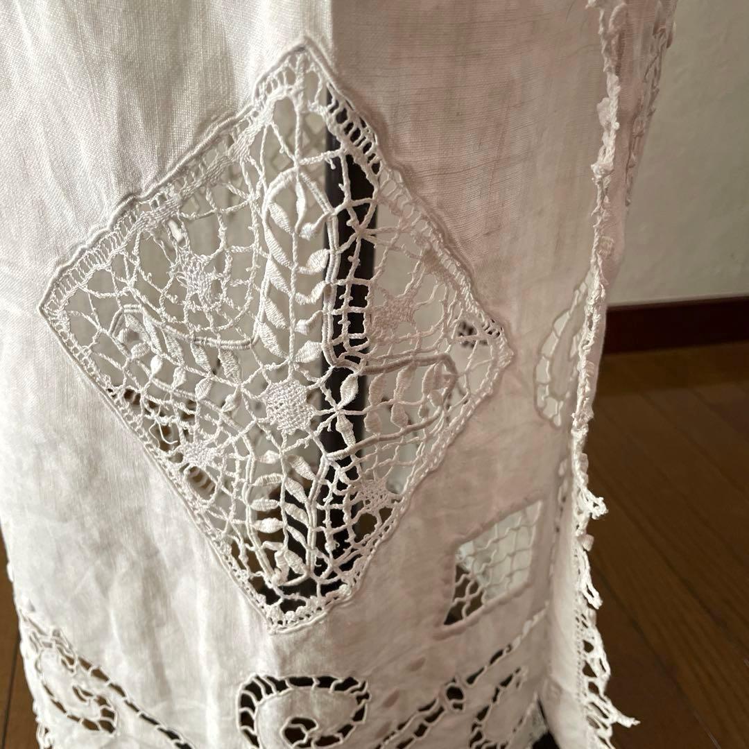 フランスアンティーク　リネン　エプロン