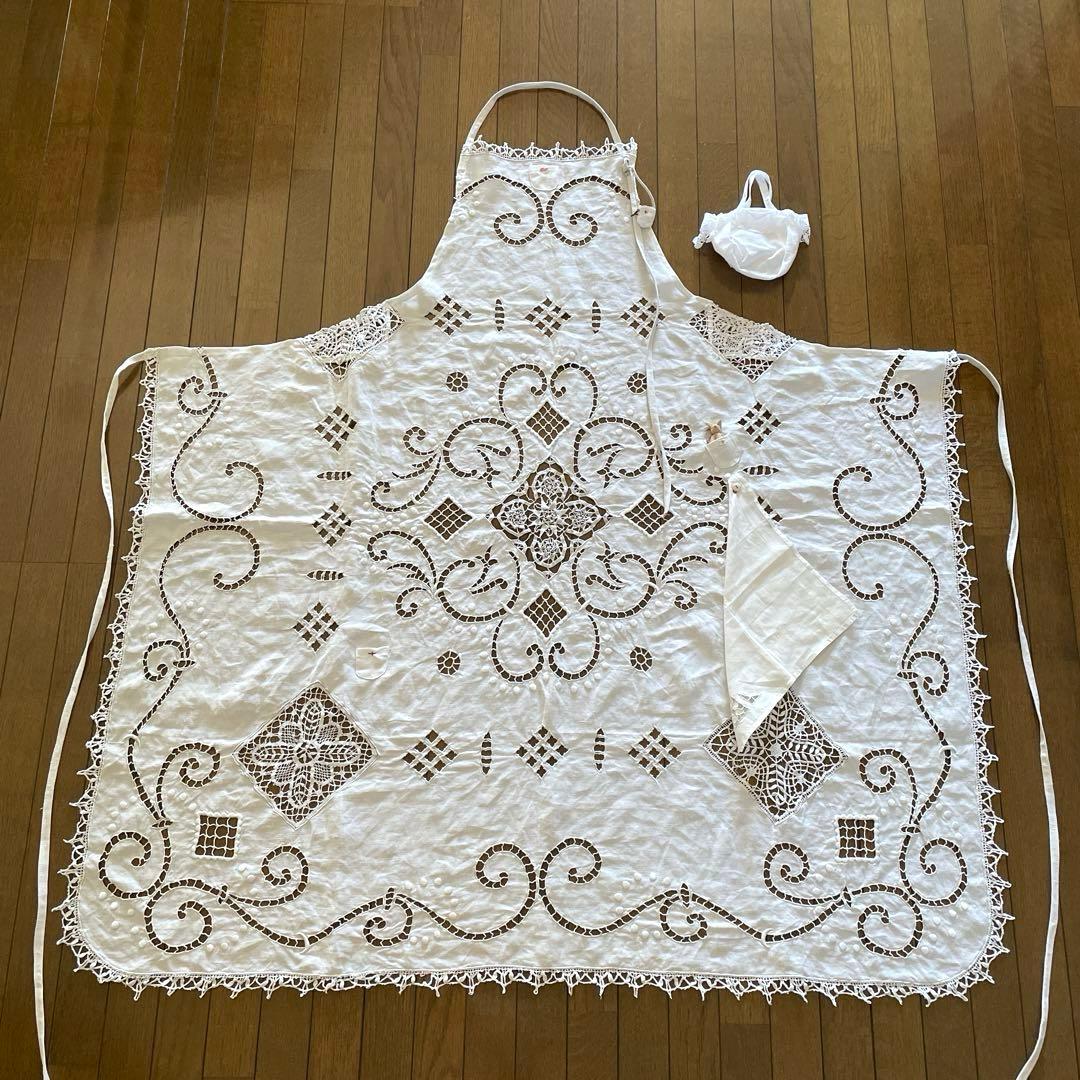 フランスアンティーク　リネン　エプロン