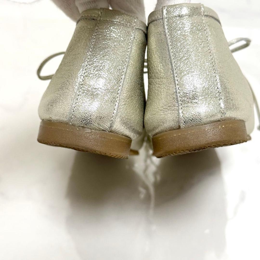 美品 SUI レースアップ バレエシューズ フラット シルバー 23 お呼ばれ