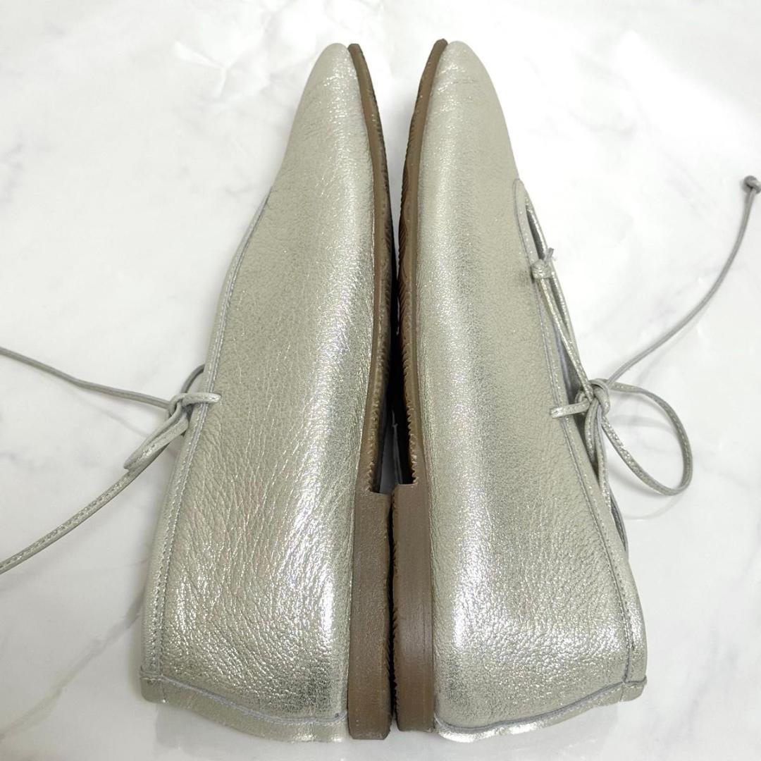 美品 SUI レースアップ バレエシューズ フラット シルバー 23 お呼ばれ