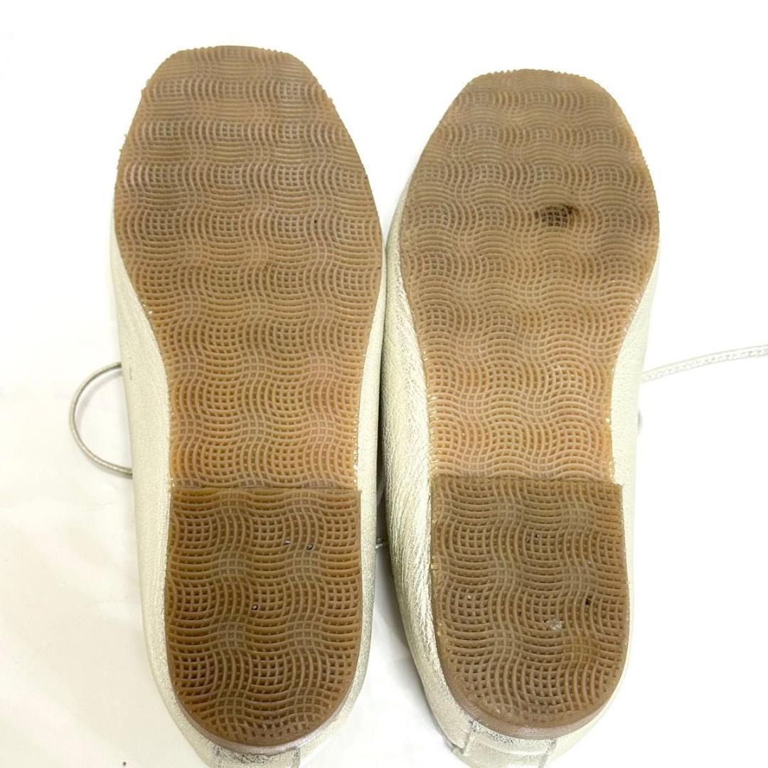 美品 SUI レースアップ バレエシューズ フラット シルバー 23 お呼ばれ