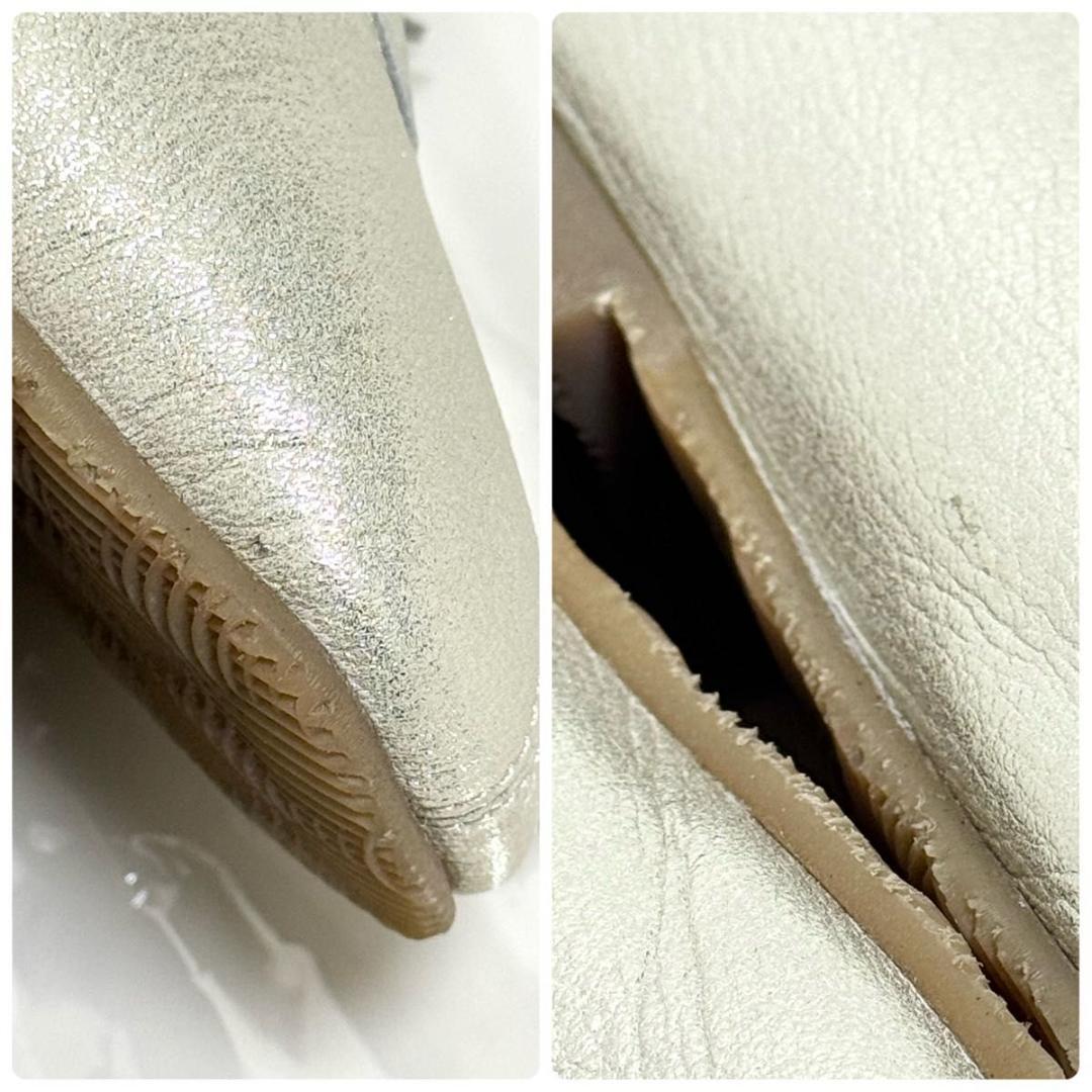 美品 SUI レースアップ バレエシューズ フラット シルバー 23 お呼ばれ