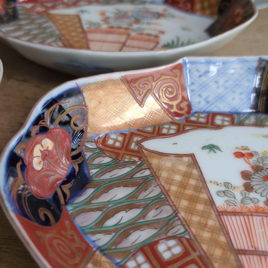 骨董 伊万里 変形皿 ひし形 錦出 色絵 向付 陶器 アンティーク 5枚