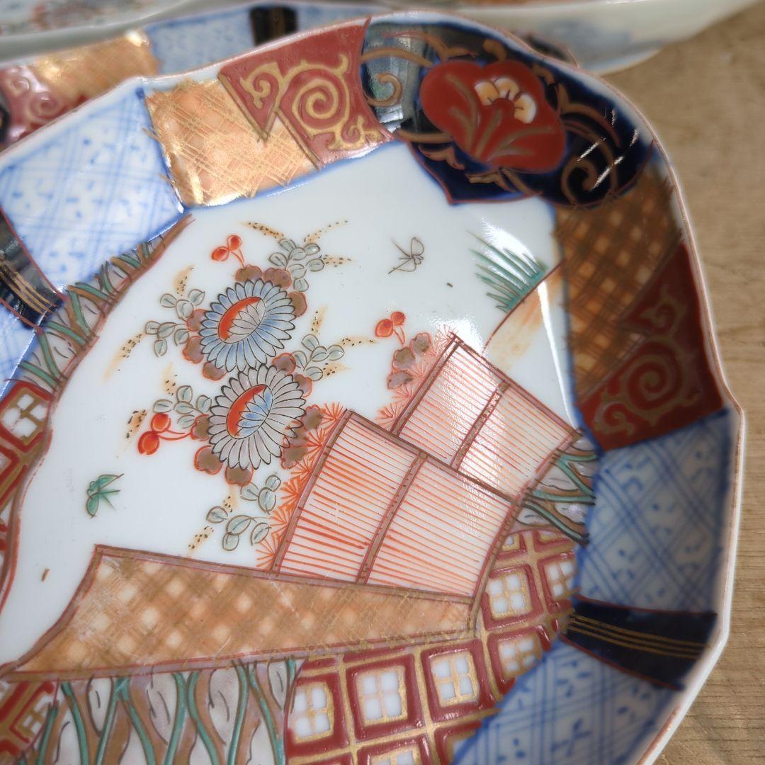骨董 伊万里 変形皿 ひし形 錦出 色絵 向付 陶器 アンティーク 5枚