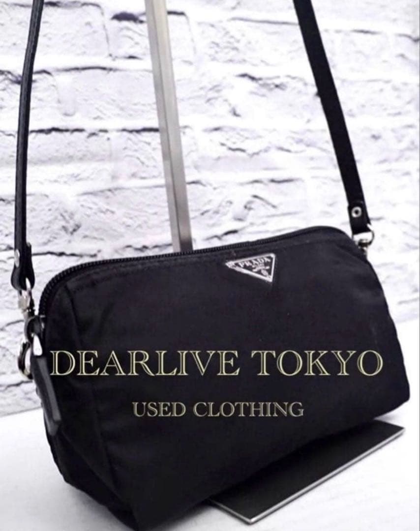 美品◆ PRADAプラダ ナイロンxレザー ショルダー カメラ バッグ ポーチ黒