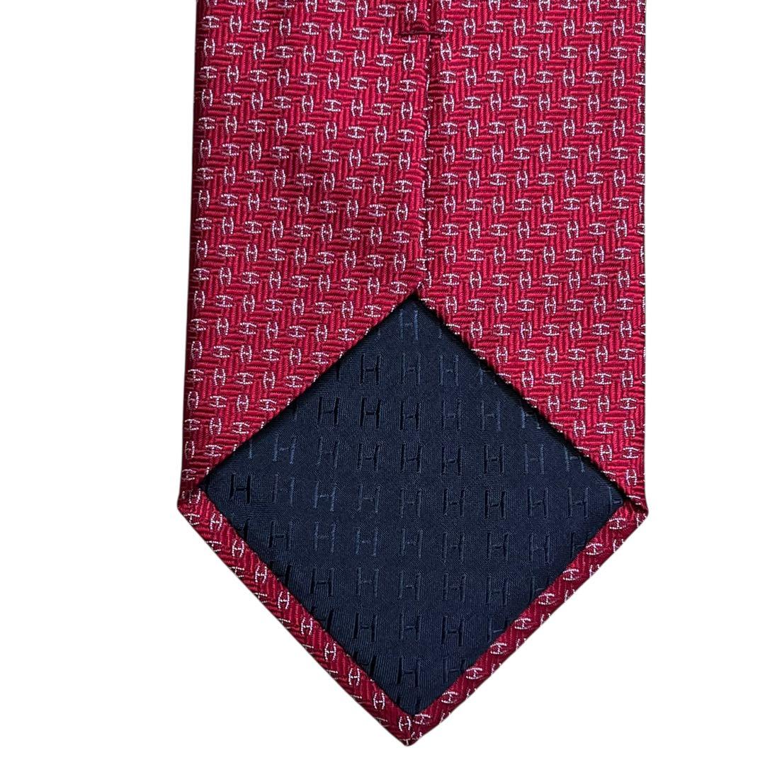 極美品　現行　エルメス　レッド　赤　ナロータイ　H柄　ファソネ　ジャガード