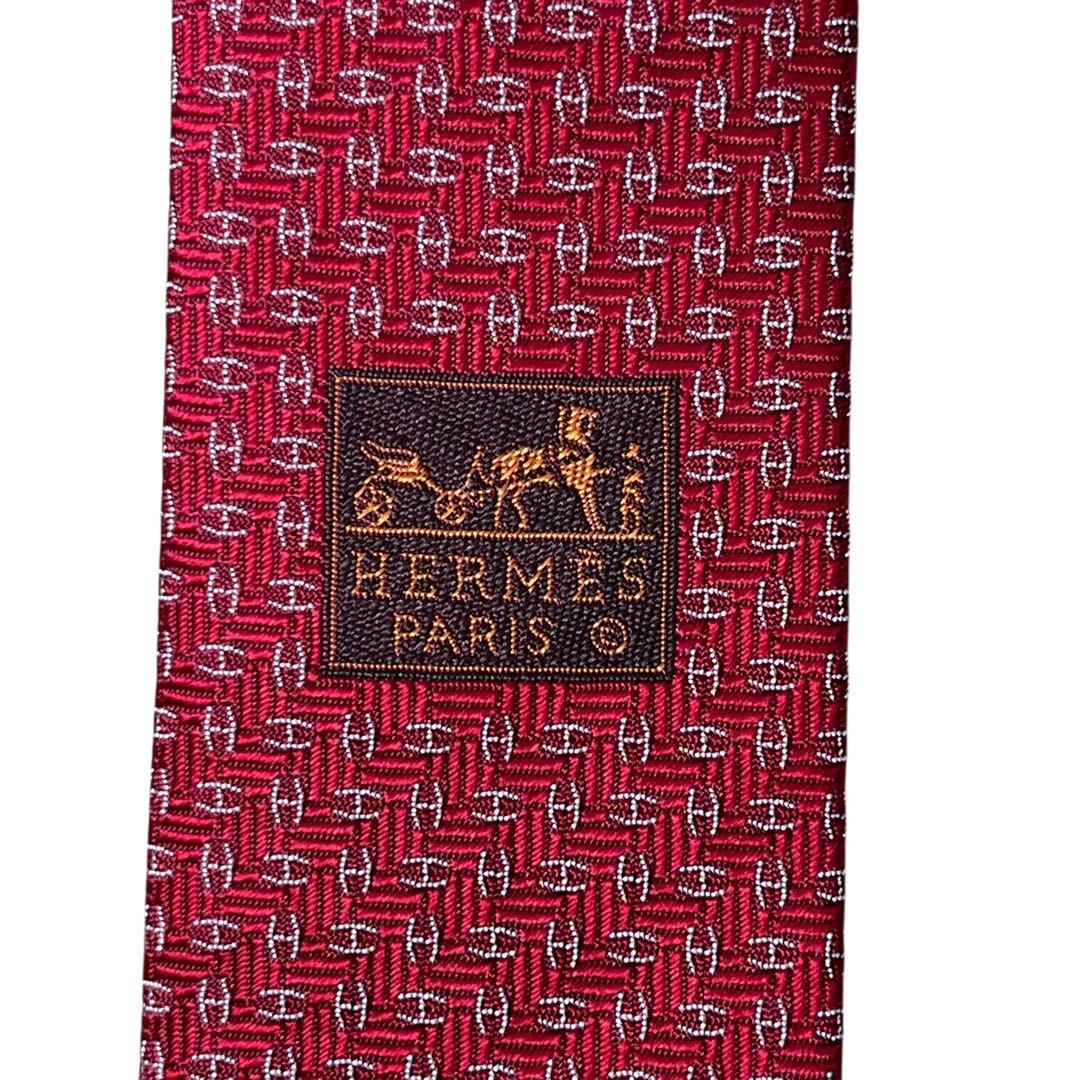 極美品　現行　エルメス　レッド　赤　ナロータイ　H柄　ファソネ　ジャガード