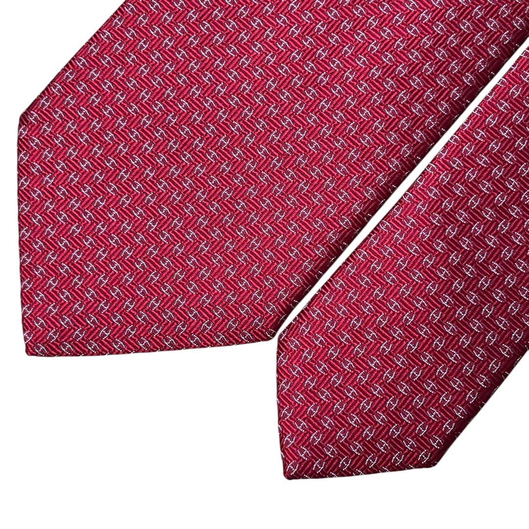 極美品　現行　エルメス　レッド　赤　ナロータイ　H柄　ファソネ　ジャガード