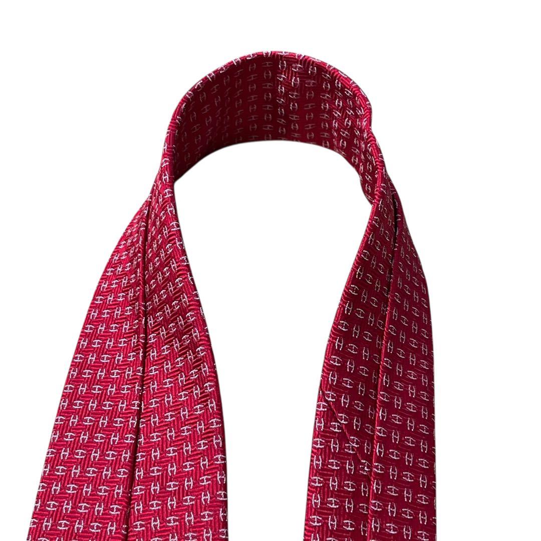 極美品　現行　エルメス　レッド　赤　ナロータイ　H柄　ファソネ　ジャガード