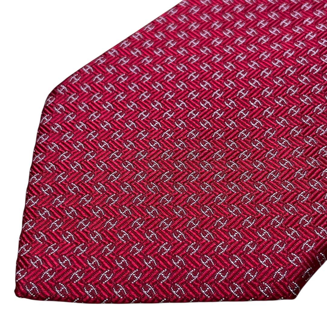 極美品　現行　エルメス　レッド　赤　ナロータイ　H柄　ファソネ　ジャガード