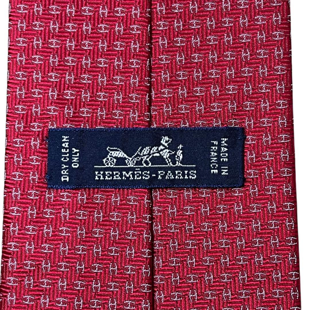 極美品　現行　エルメス　レッド　赤　ナロータイ　H柄　ファソネ　ジャガード