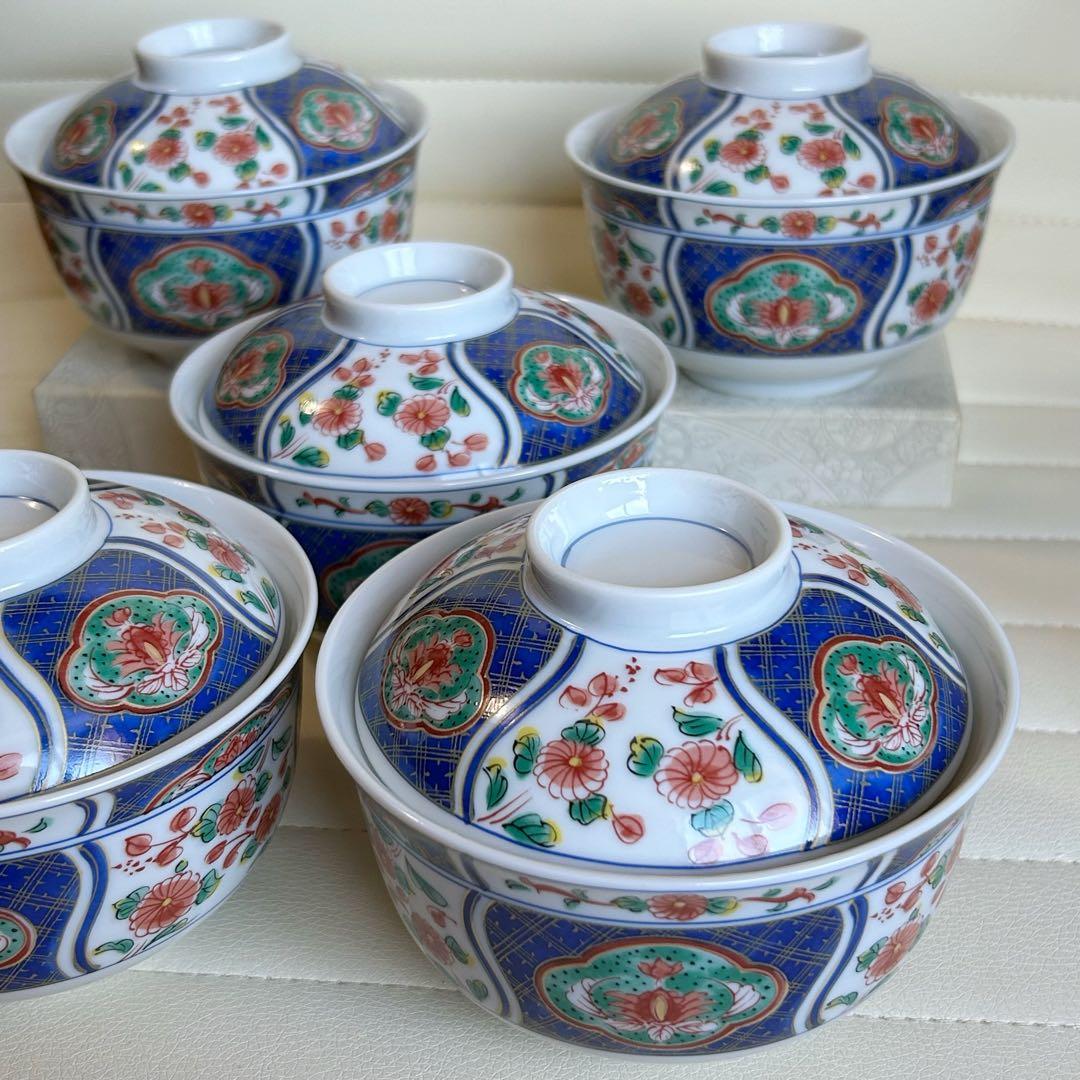 南風窯　蓋付きどんぶり揃　5客　丼ぶり　蓋付き碗　色絵　金彩古伊万里　和食器