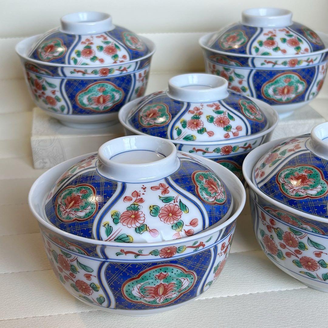 南風窯　蓋付きどんぶり揃　5客　丼ぶり　蓋付き碗　色絵　金彩古伊万里　和食器