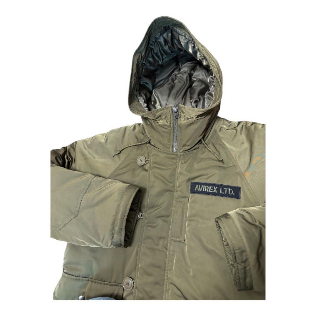AVIREX N-3B ミリタリー 中綿ジャケット L カーキ フード付き