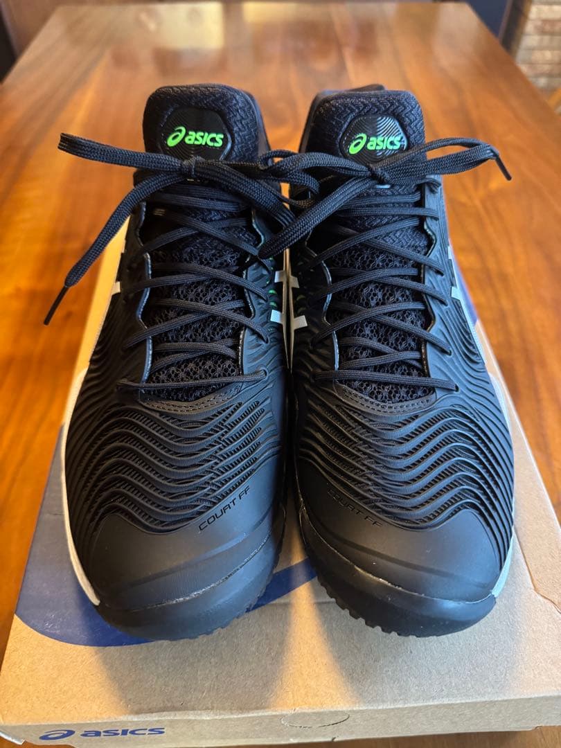 美品 asics COURT FF 2 ブラック/グリーン 27.0cm テニス