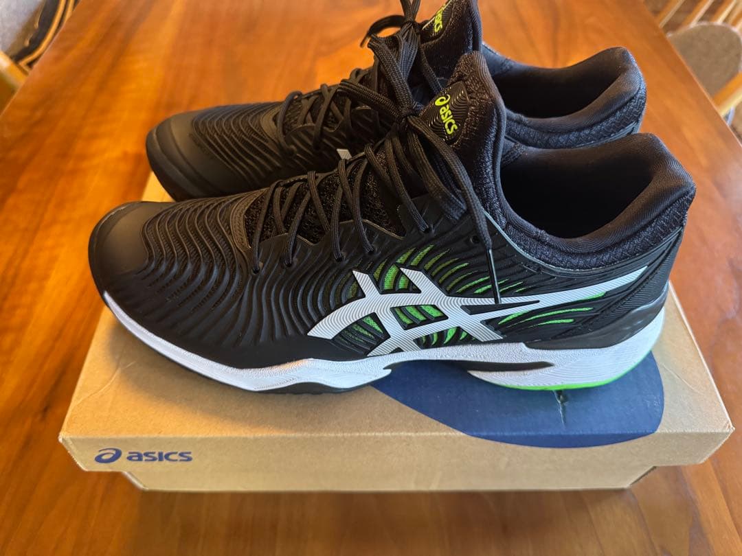 美品 asics COURT FF 2 ブラック/グリーン 27.0cm テニス