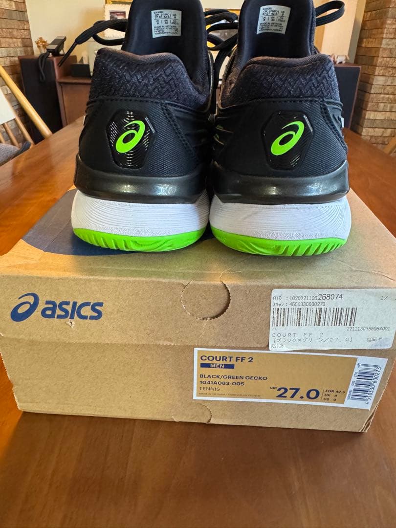 美品 asics COURT FF 2 ブラック/グリーン 27.0cm テニス