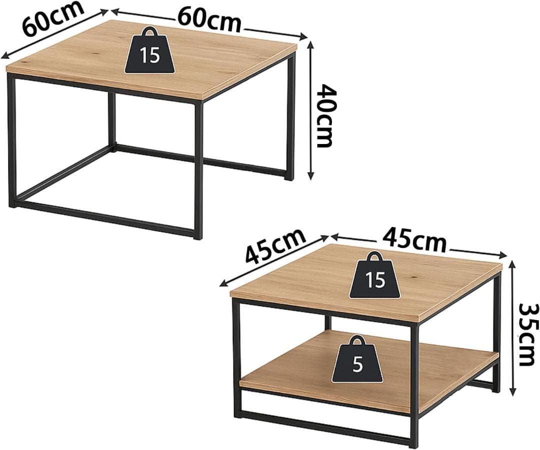 PluieSoleil ネストテーブル 2個セット（60cm ナチュラルウッド）