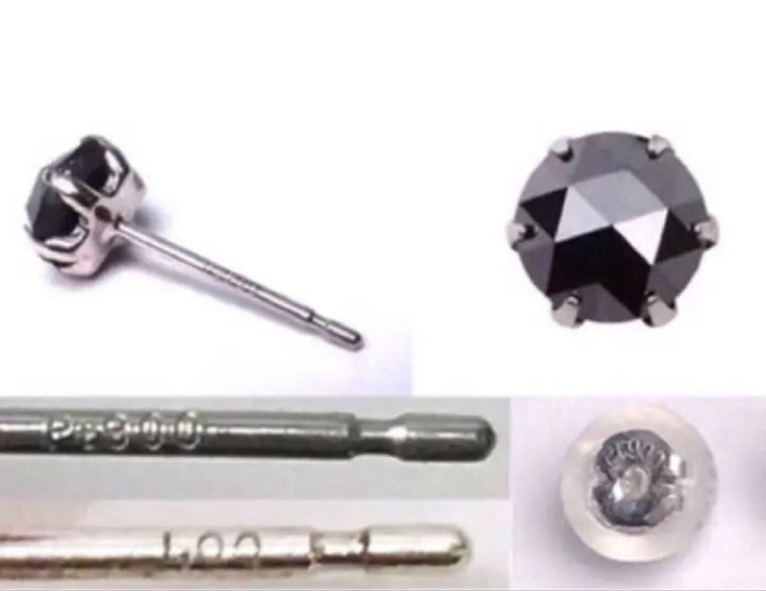 大粒！プラチナ900ブラックダイヤモンド1ct 片耳ピアス 片方ピアス