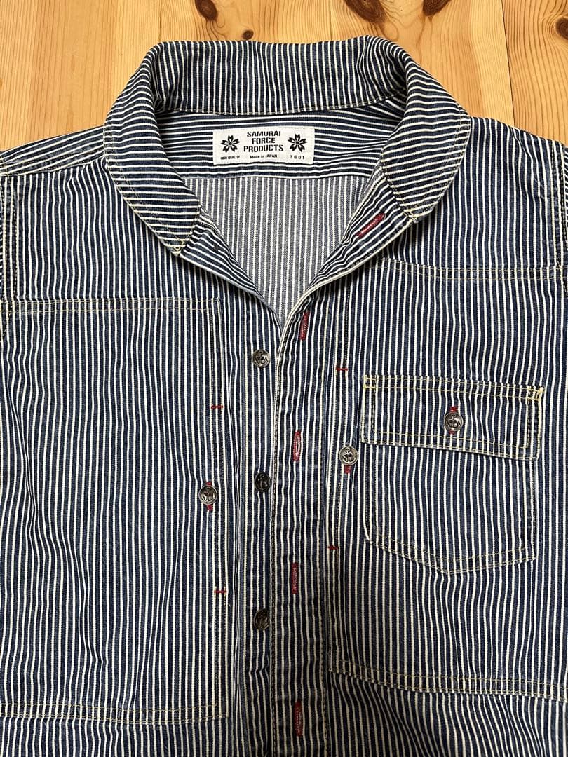 SAMURAI JEANS ヒッコリーカバーオールシャツ S