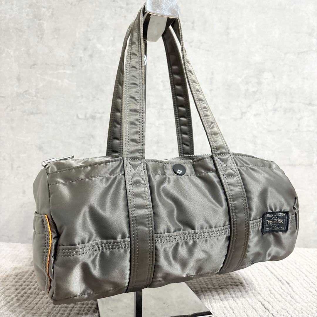 美品 ポーター タンカー ドラムバッグ ミニボストン グレー