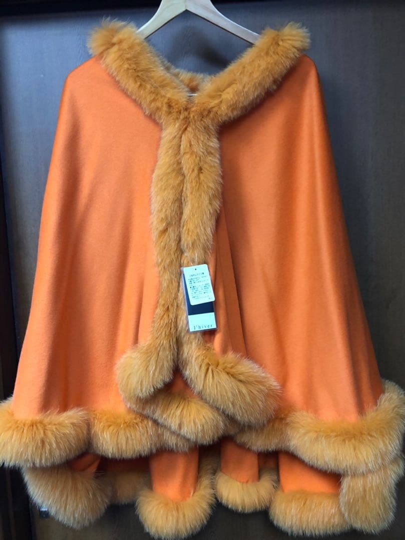 カシミア100% フォックスファーケープ、マントタグ付き