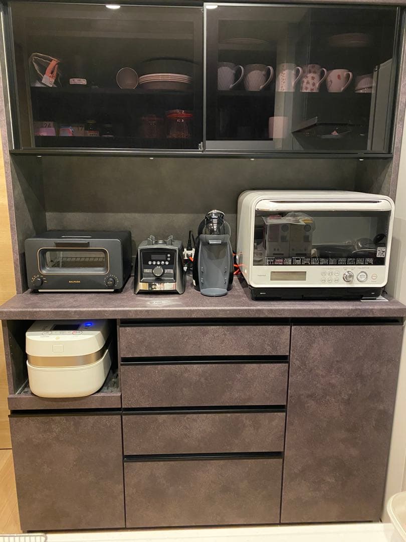 パモウナ　カップボード　幅140 ECA セラミカネロ　ハイカウンター